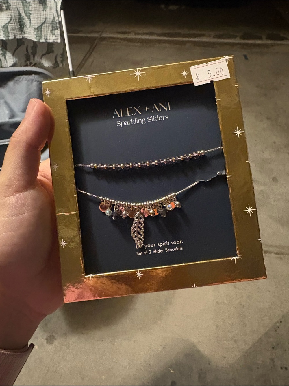 Alex and Ani Gold and Rose Gold Sparkling Leaf Slider Bracelet Set